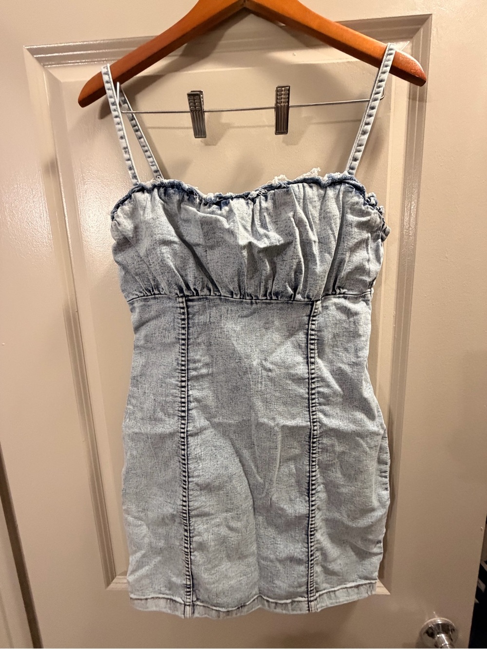 H&M Light Blue Denim Mini Dress with Spaghetti Straps
